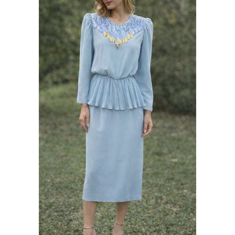 Lee Simone Women’s Size 8 Blue Beaded Formal Two‑Piece Dress Set NWT Wedding